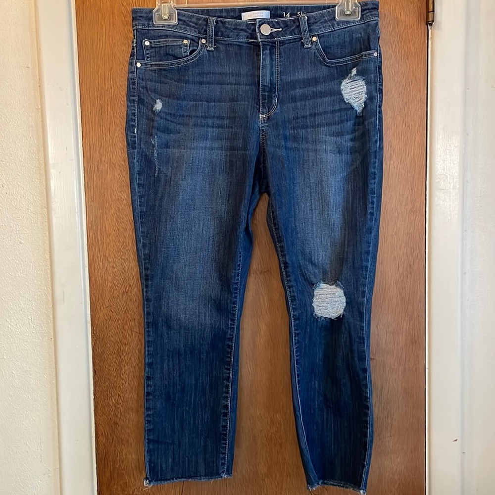 Lauren Conrad LC Sz 14 Skinny Capri Distressed Blue Jeans